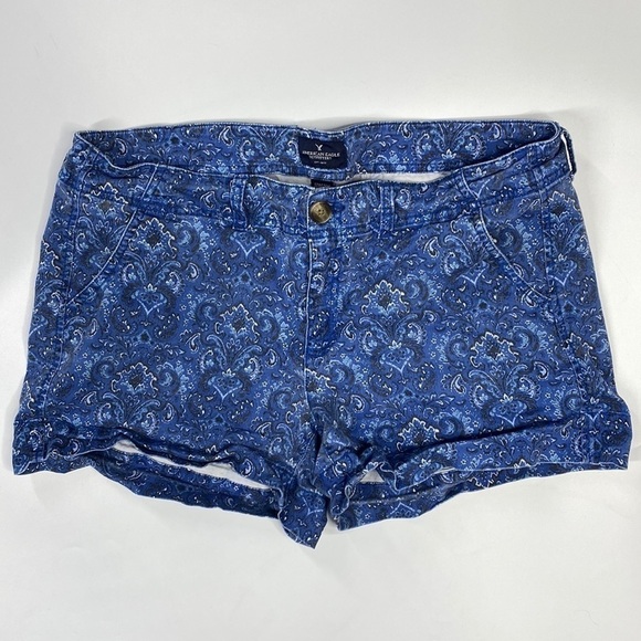 American Eagle Outfitters Pants - American Eagle Blue Paisley Stretch Shortie Shorts Size 14